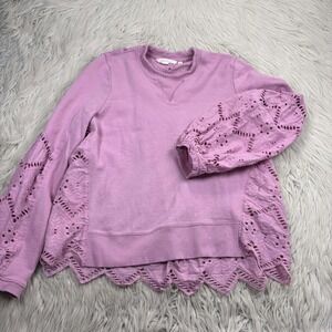 Forever That Girl Women's M Purple Eyelet Panel Sweatshirt Boho Artsy Fairy